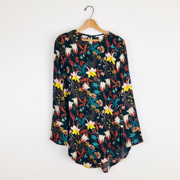 H&M Tops - H&M Long Sleeve Floral Semi-sheer Tunic